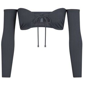 SKIMS Recycled Swim Long Sleeve Bikini Top Gunmetal Gray Women's SIZE 4X‎ NWT